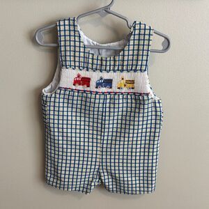House of hatten smocked firetruck Baby Romper size 12 months ( up to 24 lbs)